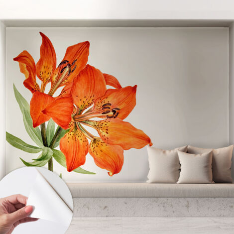 Papier peint autocollant décoratif à motifs pour salon chambre et bureau Tapete adhésif pour décoration Lys orange 208x146 cm (1/5)