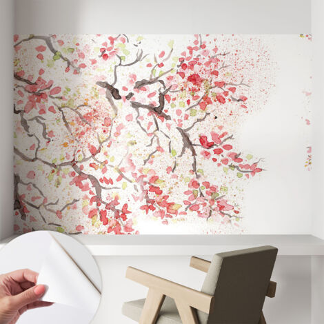 Papier peint adhésif décoratif pour salon chambre et cuisine Facile à poser avec colle Branches en fleurs 104x70 cm (1/5)