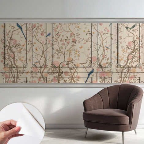 Papier peint adhésif décoratif pour salon chambre et cuisine Facile à poser avec colle Oiseaux et fleurs 250x104 cm (1/5)