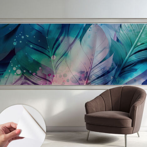 Papier peint autocollant décoratif à motifs pour salon chambre et bureau Tapete adhésif pour décoration Plumes colorées 250x104 cm (1/5)