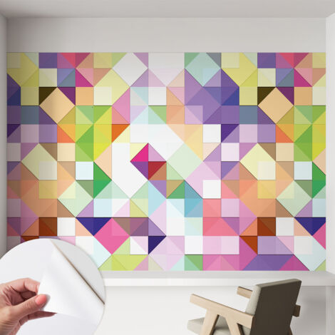 Papier peint adhésif décoratif avec colle pour salon chambre à coucher et bureau Design moderne et facile à poser Formes colorées 152x104 cm (1/5)
