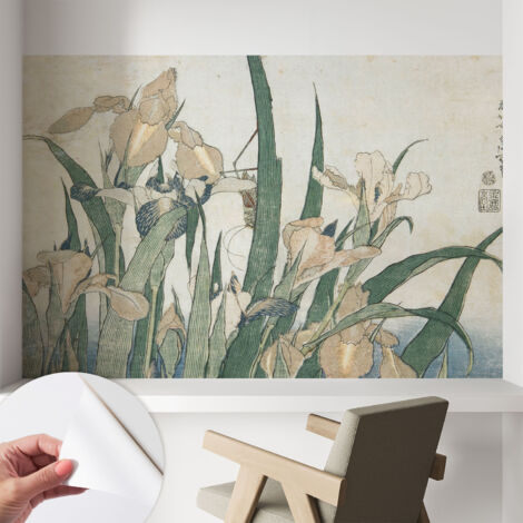 Papier peint adhésif autocollant pour salon chambre à coucher peint imprimé pour mur Iris délicats 104x70 cm (1/5)