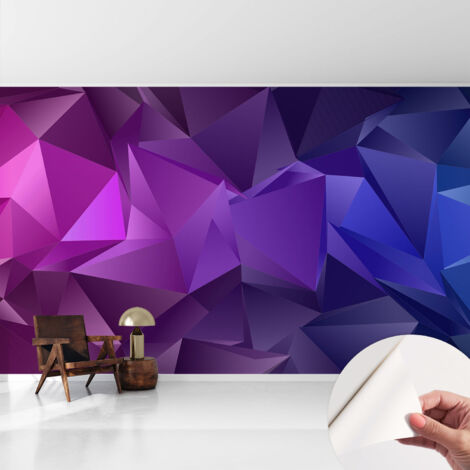 Papier peint adhésif avec colle pour décoration moderne de salon chambre à coucher cuisine et bureau Facile Triangles violets 416x254 cm (1/5)