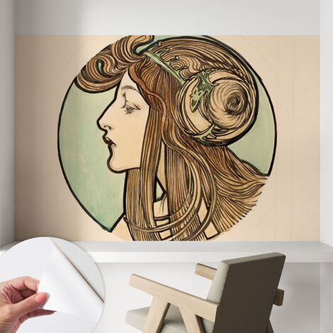 Papier peint adhésif décoratif avec colle pour salon chambre et bureau Installation rapide Portrait Art nouveau 104x70 cm (1/5)