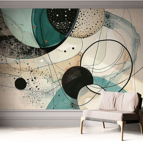 Papier peint adhésif décoratif pour chambre et salon Design moderne à poser facilement Cercles colorés 312x219 cm (1/5)