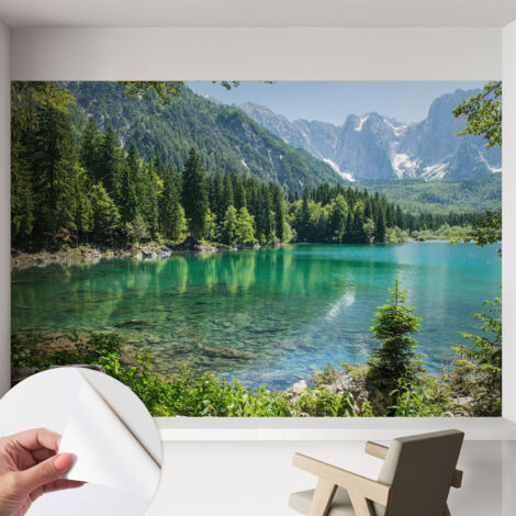 Papier peint adhésif décoratif avec colle pour salon chambre et bureau Installation rapide Lac vert 152x104 cm