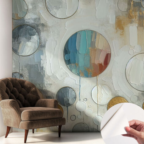 Papier peint adhésif autocollant pour salon chambre à coucher peint imprimé pour mur Cercles géométriques 250x250 cm (1/5)