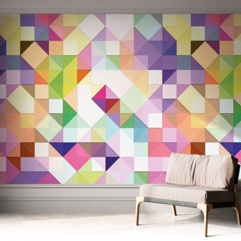 Papier peint adhésif décoratif avec colle pour salon chambre à coucher et bureau Design moderne et facile à poser Formes colorées 312x219 cm (1/5)