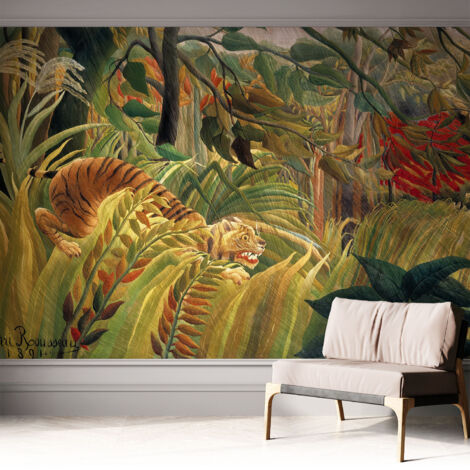 Papier peint autocollant décoratif à motifs pour salon chambre et bureau Tapete adhésif pour décoration Tigre exotique 312x219 cm (1/5)