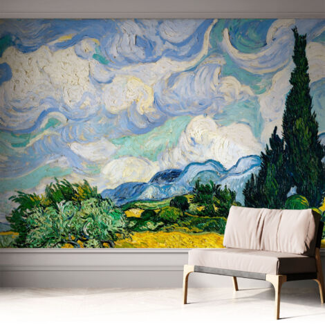 Papier peint autocollant décoratif à motifs pour salon chambre et bureau Tapete adhésif pour décoration Nuages expressifs 312x219 cm (1/5)