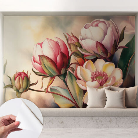 Papier peint adhésif autocollant pour salon chambre à coucher tendance et originale Bouquet de fleurs 208x146 cm (1/5)