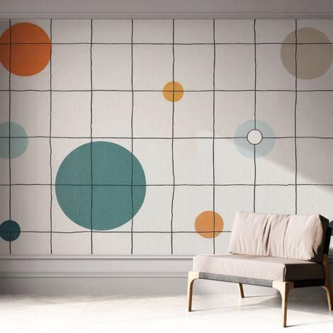 Papier peint adhésif autocollant pour salon chambre à coucher tendance et originale Cercles colorés 312x219 cm (1/5)