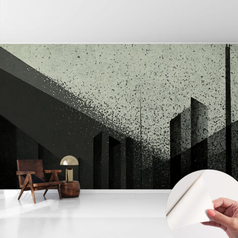 Tapete adhésive moderne pour salon et chambre à coucher Décoration rapide avec colle Géométrie urbaine 416x254 cm (1/5)