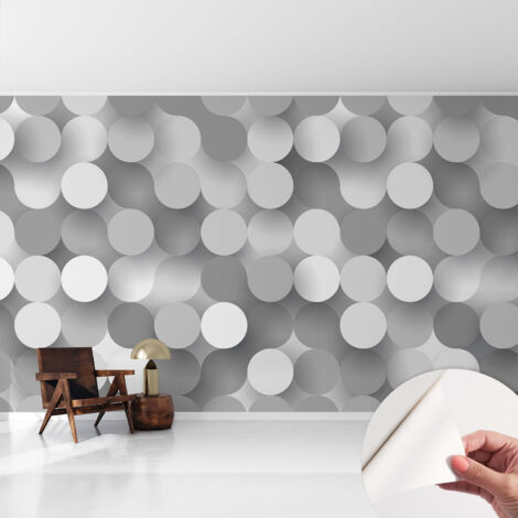 Papier peint autocollant à motifs décoratifs pour salon chambre et bureau Décoration murale élégante avec colle Cercles gris 416x254 cm (1/5)