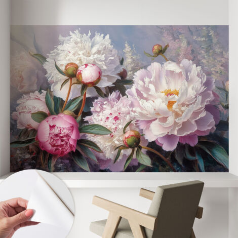 Papier peint autocollant décoratif à motifs pour salon chambre et bureau Tapete adhésif pour décoration Bouquet de pivoines 104x70 cm