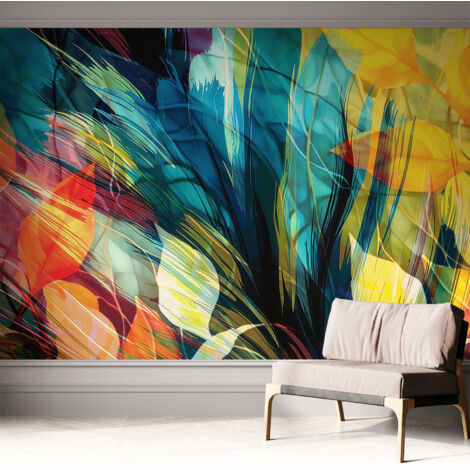 Papier peint autocollant avec imprimé pour intérieur moderne application facile a motif Feuilles abstraites 312x219 cm (1/5)
