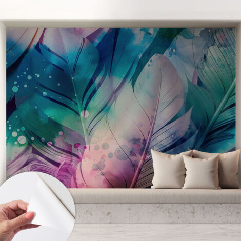 Papier peint autocollant décoratif à motifs pour salon chambre et bureau Tapete adhésif pour décoration Plumes colorées 208x146 cm (1/5)