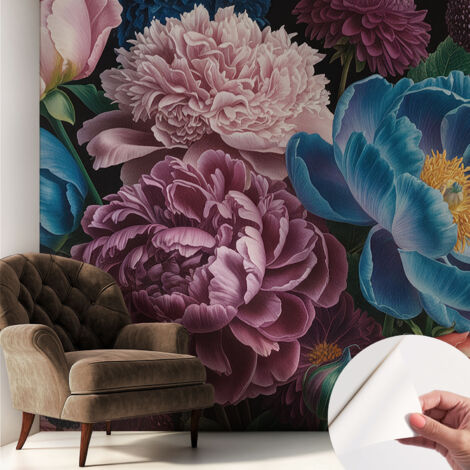 Papier peint autocollant décoratif à motifs pour salon chambre et bureau Tapete adhésif pour décoration Fleurs colorées 250x250 cm (1/5)