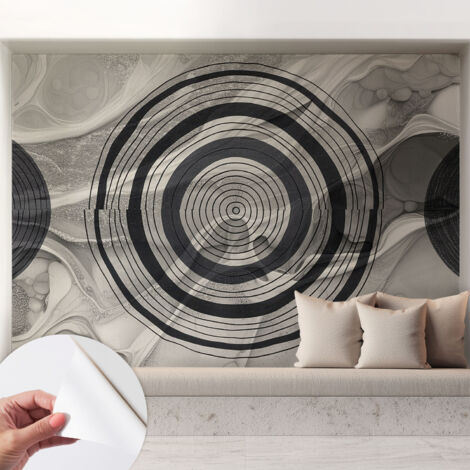 Papier peint adhésif autocollant pour salon chambre à coucher peint imprimé Installation facile Cercles gris 208x146 cm (1/5)