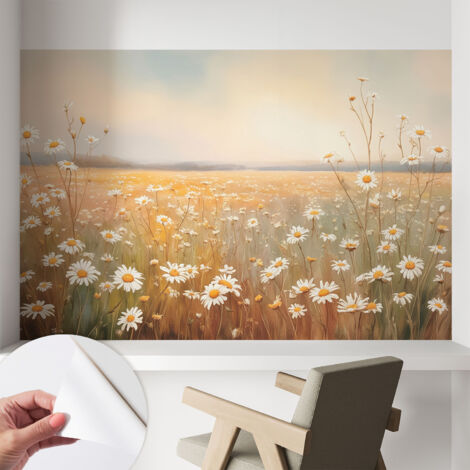 Papier peint adhésif décoratif avec colle pour salon chambre à coucher et bureau Design moderne et facile à poser Prairie fleurie 104x70 cm