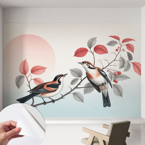 Papier peint adhésif décoratif avec colle pour salon chambre à coucher et bureau Design moderne et facile à poser Oiseaux perchés 152x104 cm (1/5)