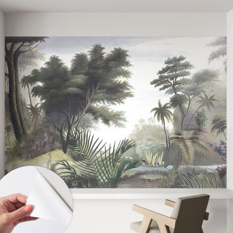 Papier peint autocollant avec imprimé décoratif pour salon et chambre à coucher Installation facile Paysage exotique 152x104 cm