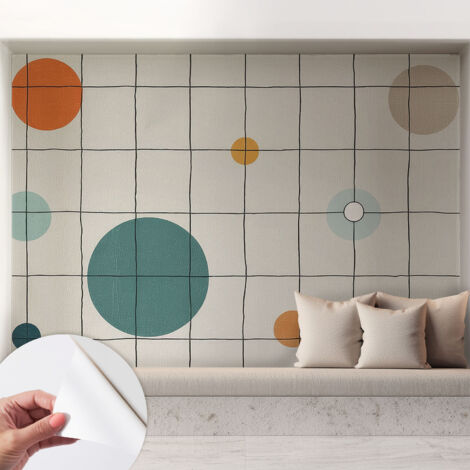 Papier peint adhésif autocollant pour salon chambre à coucher tendance et originale Cercles colorés 208x146 cm (1/5)