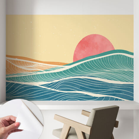 Papier peint adhésif autocollant pour salon chambre à coucher tendance et originale Vagues marines 104x70 cm (1/5)