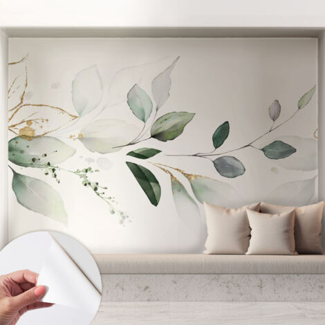 Papier peint autocollant décoratif à motifs pour salon chambre et bureau Tapete adhésif pour décoration Feuilles vertes 208x146 cm (1/5)