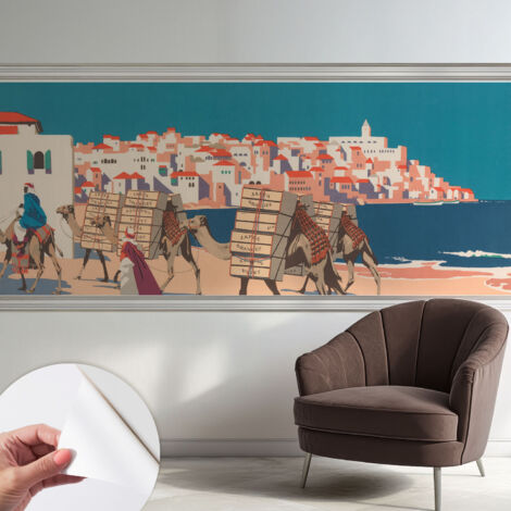 Papier peint autocollant avec imprimé décoratif pour salon et chambre à coucher Installation facile Caravane de chameaux 250x104 cm (1/5)
