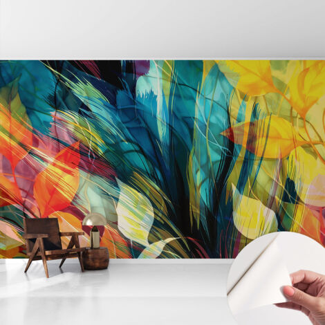 Papier peint autocollant avec imprimé pour intérieur moderne application facile a motif Feuilles abstraites 416x254 cm (1/5)
