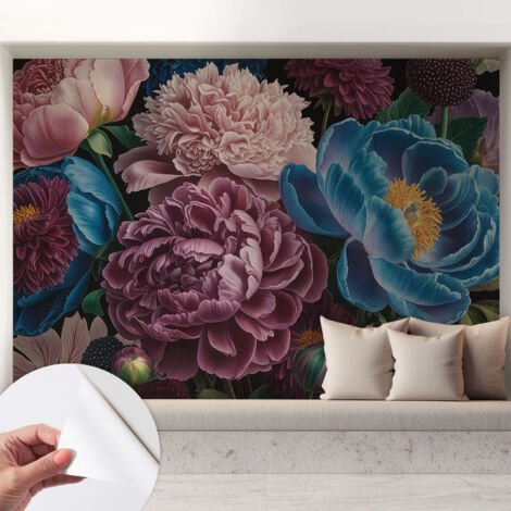 Papier peint autocollant décoratif à motifs pour salon chambre et bureau Tapete adhésif pour décoration Fleurs colorées 208x146 cm (1/5)