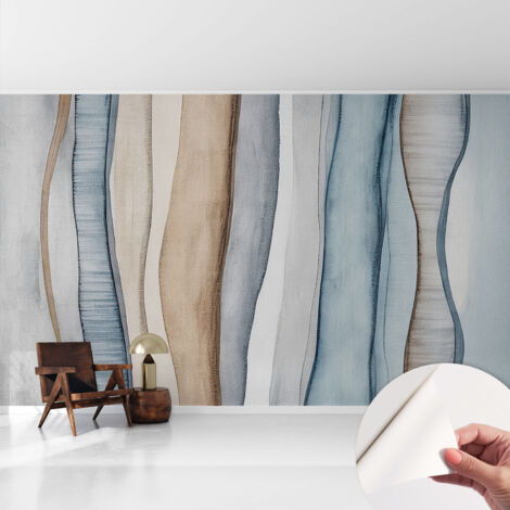 Papier peint adhésif avec colle pour décoration moderne de salon chambre à coucher cuisine et bureau Facile Rayures abstraites 416x254 cm (1/5)