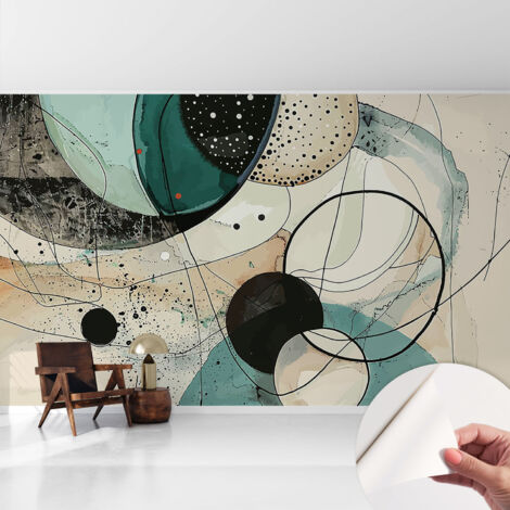 Papier peint adhésif décoratif pour chambre et salon Design moderne à poser facilement Cercles colorés 416x254 cm (1/5)
