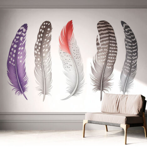 Papier peint adhésif avec colle pour décoration moderne de salon chambre à coucher cuisine et bureau Facile Plumes à motifs 312x219 cm (1/5)