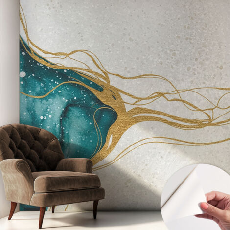 Papier peint adhésif autocollant pour salon chambre à coucher peint imprimé Installation facile Lignes turquoise 250x250 cm (1/5)