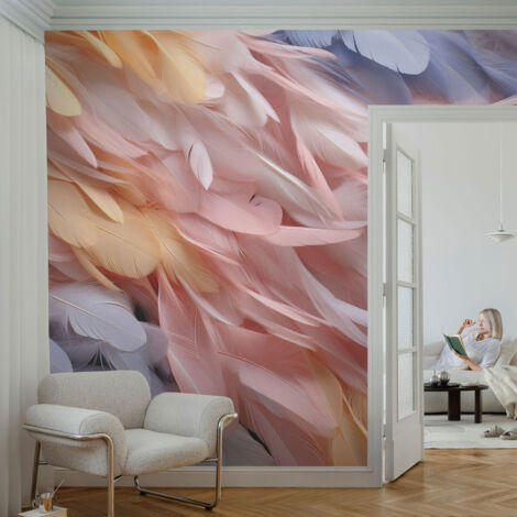 Papier Peint 3D Motif Plumes élégant - 9 Rouleaux Pour Mur Photo Et Décoration Familiale