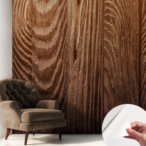 Papier peint autocollant décoratif à motifs pour salon chambre et bureau Tapete adhésif pour décoration Cernes de bois 250x250 cm (1/5)
