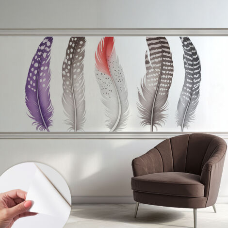 Papier peint adhésif avec colle pour décoration moderne de salon chambre à coucher cuisine et bureau Facile Plumes à motifs 250x104 cm (1/5)