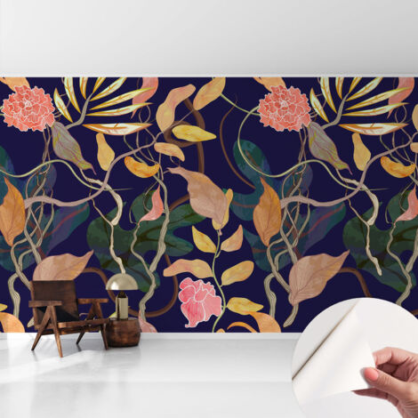 Papier peint autocollant décoratif à motifs pour salon chambre et bureau Tapete adhésif pour décoration Élégance végétale 416x254 cm (1/5)