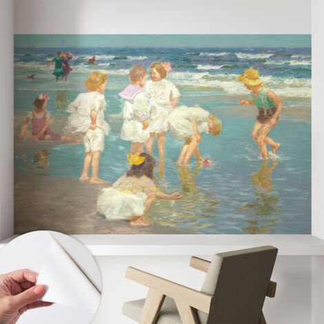Papier peint adhésif autocollant pour salon chambre à coucher peint imprimé Installation facile Enfance à la plage 104x70 cm