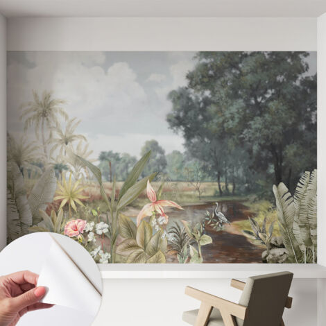 Papier peint adhésif autocollant pour salon chambre à coucher peint imprimé pour mur Paysage exotique 152x104 cm