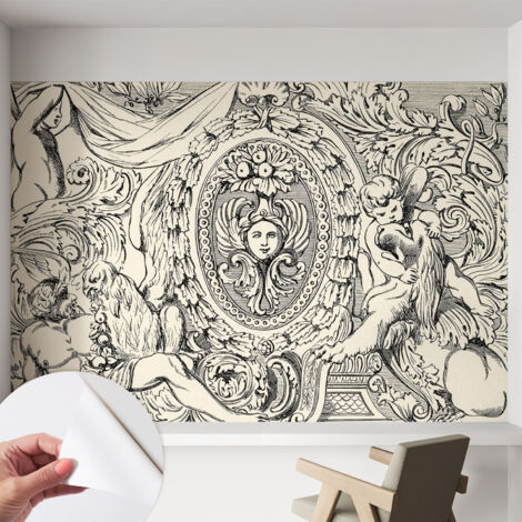 Papier peint adhésif décoratif pour salon chambre et cuisine Facile à poser avec colle Richesse des ornements 152x104 cm