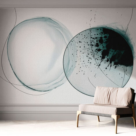Papier peint adhésif avec colle pour décoration moderne de salon chambre à coucher cuisine et bureau Facile Cercles verts 312x219 cm (1/5)
