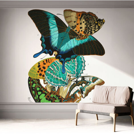 Papier peint autocollant adhésif avec imprimé motifs uniques apparence moderne Papillons colorés 312x219 cm (1/5)