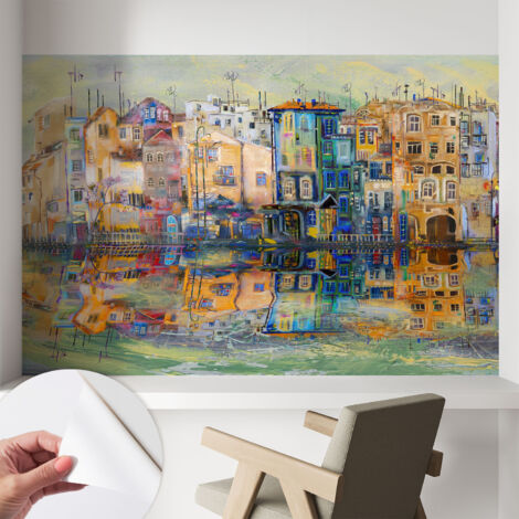 Papier peint adhésif décoratif avec colle pour salon chambre et bureau Installation rapide Ville magique 104x70 cm