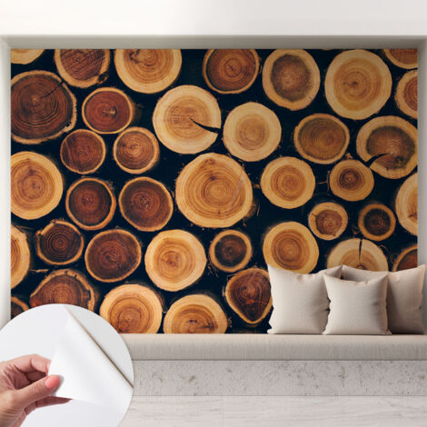 Papier peint adhésif décoratif pour chambre et salon Design moderne à poser facilement Cercles de bois 208x146 cm (1/5)