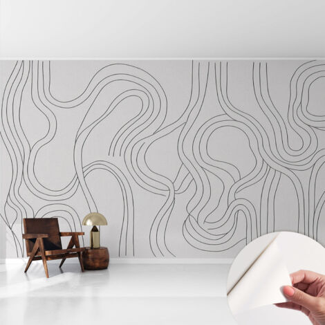 Papier peint autocollant décoratif à motifs pour salon chambre et bureau Tapete adhésif pour décoration Lignes organiques 416x254 cm (1/5)