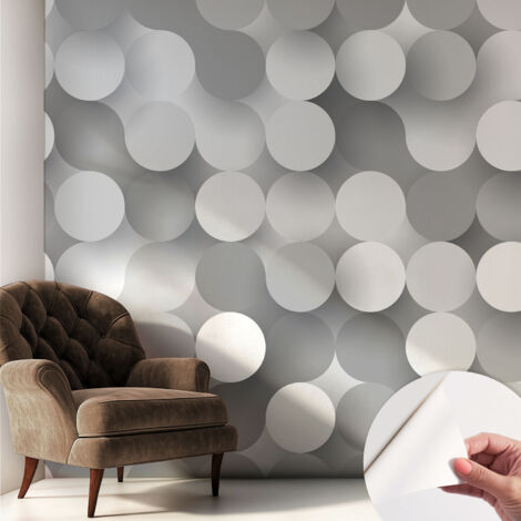 Papier peint autocollant à motifs décoratifs pour salon chambre et bureau Décoration murale élégante avec colle Cercles gris 250x250 cm (1/5)