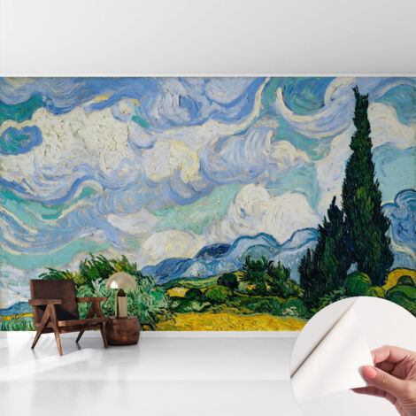Papier peint autocollant décoratif à motifs pour salon chambre et bureau Tapete adhésif pour décoration Nuages expressifs 416x254 cm (1/5)